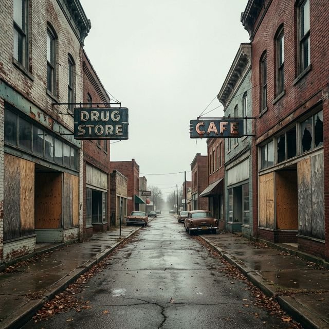 Boarded up middle america mainstreet